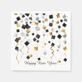 Happy New Year Gold Black Confetti Servet (Voorkant)