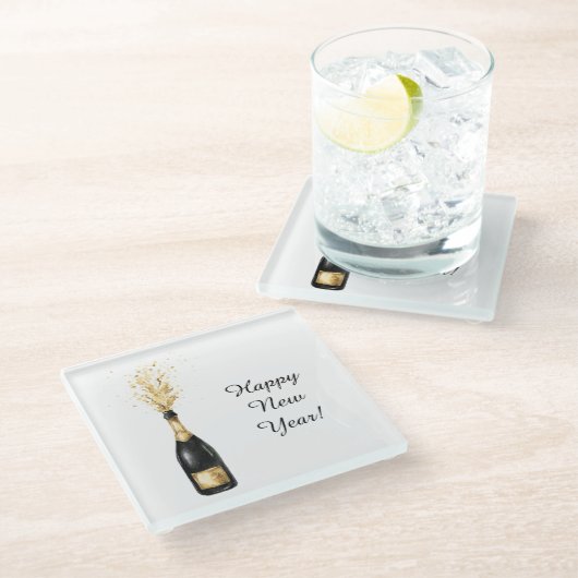 Happy New Year Gold Bottle Glazen Onderzetter (Schuin)
