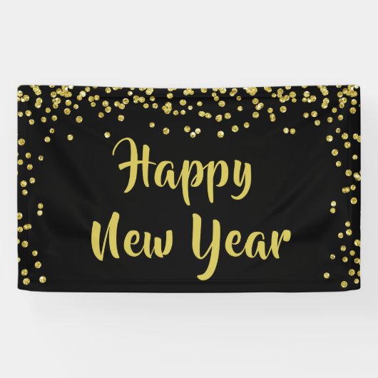 HAPPY NEW YEAR Gold Confetti Brush Script Spandoek (Horizontaal)