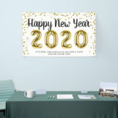 HAPPY NEW YEAR Gold Confetti Brush Script Wit Spandoek (Beurs)