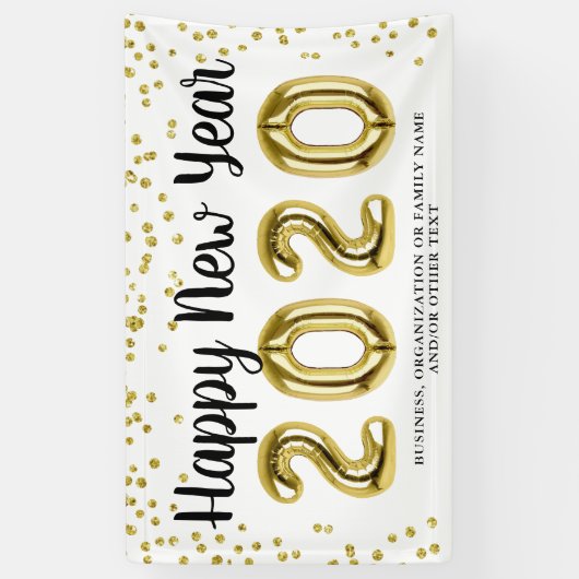 HAPPY NEW YEAR Gold Confetti Brush Script Wit Spandoek (Verticaal)