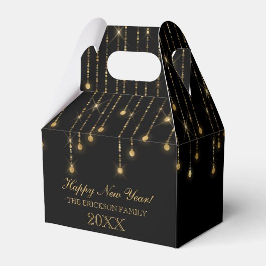 Happy New Year Gold en Black String Lights Bedankdoosjes (Achterkant)