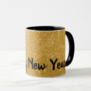 Happy New Year Gold Glitter Effect Coffee Mok
