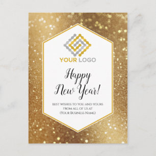 Happy New Year Gold Glitter Logo Business Postcard Briefkaart