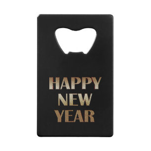 Happy New Year Gold Metallic Text Afbeelding Kredietkaart Flessenopener