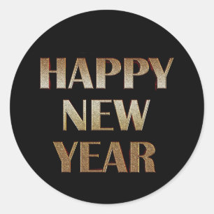 Happy New Year Gold Metallic Text Afbeelding Ronde Sticker