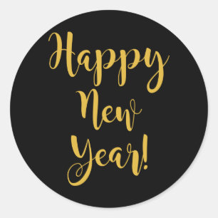 Happy New Year Gold op zwarte charmerende camera Ronde Sticker