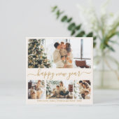 Happy New Year Gold Script 4 Photo Collage Neutral Feestdagenkaart (Staand voorkant)
