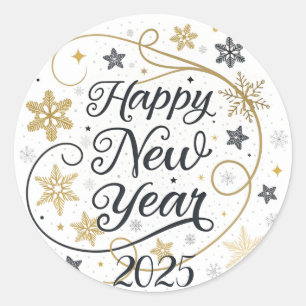 Happy New Year Gold Snowflake Ronde Sticker