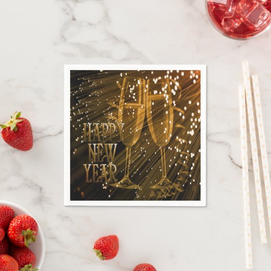 Happy New Year Gold Sparkle Champagne Napkins Servetten (Insitu)
