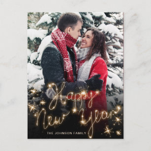 Happy New Year Gold Sparkle Script Script PHOTO Gr Briefkaart