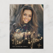 Happy New Year Gold Sparkle Script Script PHOTO Gr Briefkaart (Voorkant)