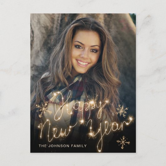 Happy New Year Gold Sparkle Script Script PHOTO Gr Briefkaart (Voorkant)