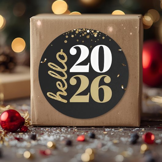 happy new year gold sparkles  ronde sticker