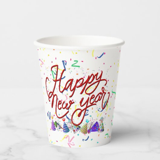 Happy New Year - Gold Text Papieren Bekers (Voorkant)