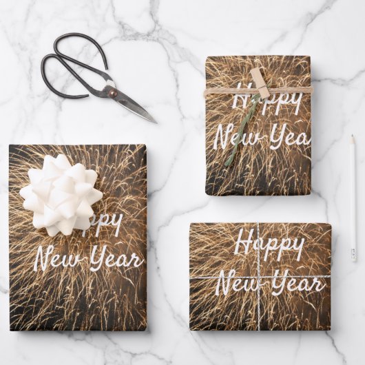 Happy New Year Golden Fireworks Pattern 2023 Inpakpapier Vel (Voorkant)