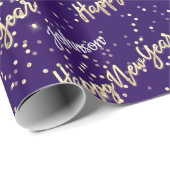 Happy New Year Golden Script Custom Name Blue Cadeaupapier (Rol Hoek)