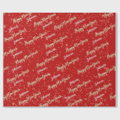 Happy New Year Golden Script Custom Name Red Cadeaupapier (Vlak)