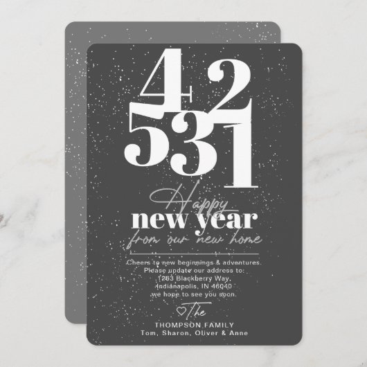 Happy New Year Grey Countdown Bewegende Aankondigi Feestdagenkaart (Voorkant / Achterkant)