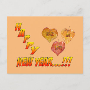 Happy New Year Heart Leaves Briefkaart