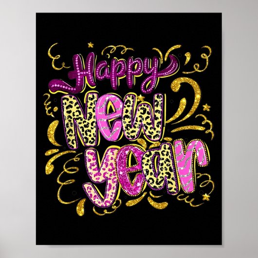 Happy New Year Hello 2026 Retro Leopard  Poster (Voorkant)