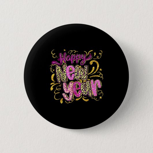 Happy New Year Hello 2026 Retro Leopard  Ronde Button 5,7 Cm (Voorkant)