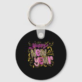 Happy New Year Hello 2026 Retro Leopard  Sleutelhanger (Voorkant)