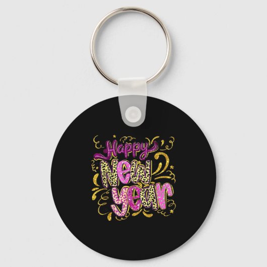 Happy New Year Hello 2026 Retro Leopard  Sleutelhanger (Voorkant)