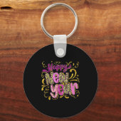 Happy New Year Hello 2026 Retro Leopard  Sleutelhanger (Voorkant)