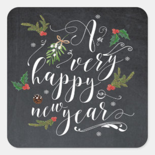 Happy New Year Holiday sticker label Holly