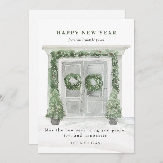 Happy New Year House Vooraan van Wintersneeuw Feestdagenkaart (Voorkant / Achterkant)