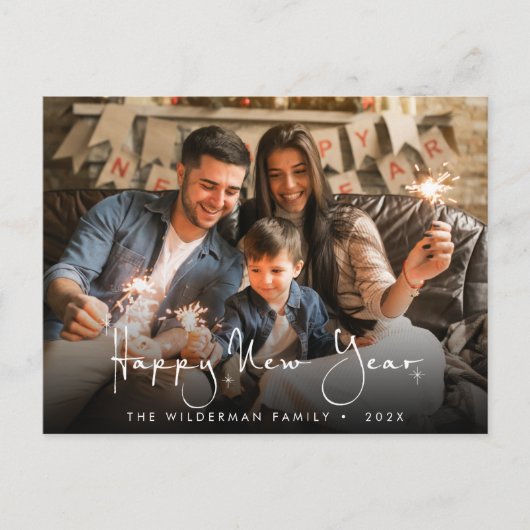 Happy New Year Kalligrafie script Foto Briefkaart (Voorkant)