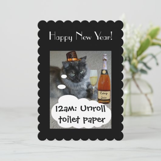 Happy New Year (kat) Uitnodiging van RoseWrites (Staand voorkant)
