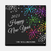 Happy new year kleurig vuurwerkscript magneet (Voorkant)
