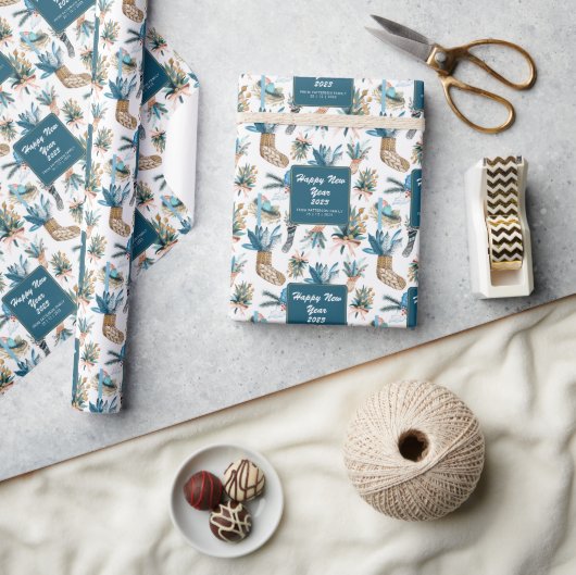 Happy New Year Leaves en Socrates Pattern Cadeaupapier (Crafts)