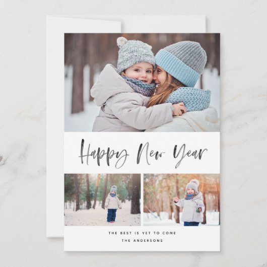 Happy New Year Modern Brush Script Photo Feestdagenkaart (Voorkant)