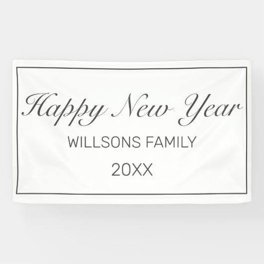 Happy New Year Modern Minimalist White Black Spandoek (Horizontaal)