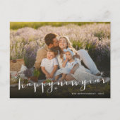 Happy New Year Modern Script Gold Starburst Foto Feestdagenkaart (Voorkant)