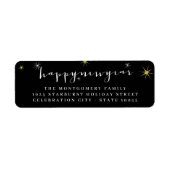 Happy New Year Modern Script Starburst Address Etiket (Voorkant)