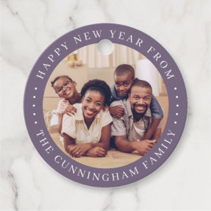 Happy New Year Modern Simple Chic Family Foto Bedankjes Labels