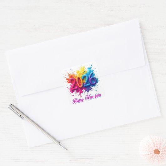 Happy New Year Modern Typography Sticker (Enveloppe)