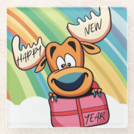 Happy New Year Moose - Feestelijke feestviering On Glazen Onderzetter