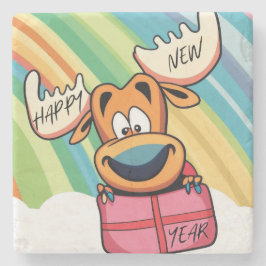Happy New Year Moose - Feestelijke feestviering On Stenen Onderzetter