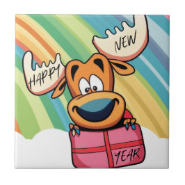 Happy New Year Moose - Feestelijke feestviering On Tegeltje