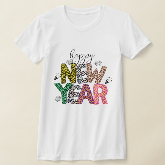 Happy New Year Multicolor Leopard Print Tee T-shirt (Laagn)