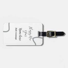 Happy new year name message gray simple holiday  bagagelabel