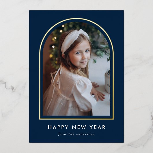 Happy New Year Navy Arch Foto Folie Feestdagenkaart (Voorkant)
