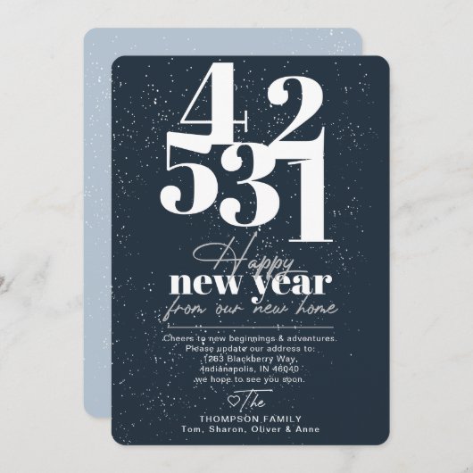 Happy New Year Navy Countdown Bewegende Aankondigi Feestdagenkaart (Voorkant / Achterkant)