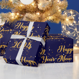 Happy New Year Navy Wrapping Paper Cadeaupapier