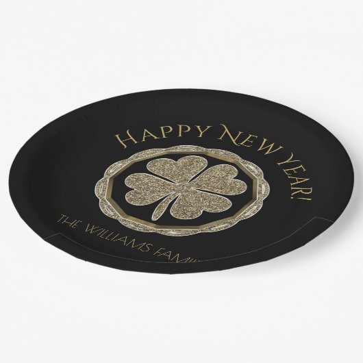 Happy New Year of Jouw tekst Four Leaf Clover Papieren Bordje (Gekanteld)